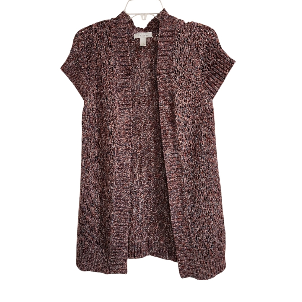 Dressbarn Womens Sz M Cardigan Sweater Open Front Open Knit Short Sleeve